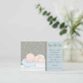 Raffle Tickets met blauw/bruin/ruw en luiend Baby Informatiekaartje (Staand voorkant)