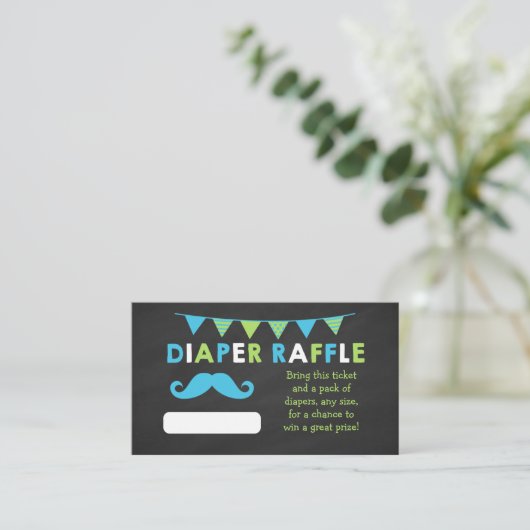 Raffle Tickets met blauw en groen karton Informatiekaartje (Staand voorkant)