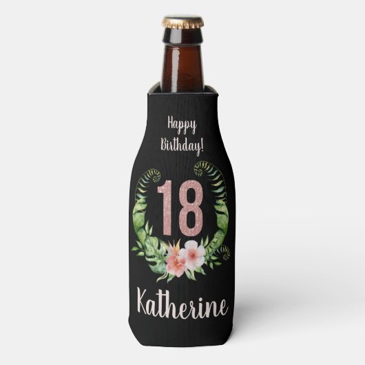Rafraichisseur De Bouteilles 18e anniversaire floral noir (Bottle Devant)