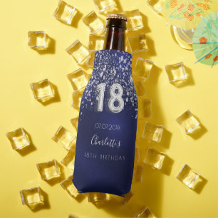 Rafraichisseur De Bouteilles 18e anniversaire marine bleu argent nom de la part