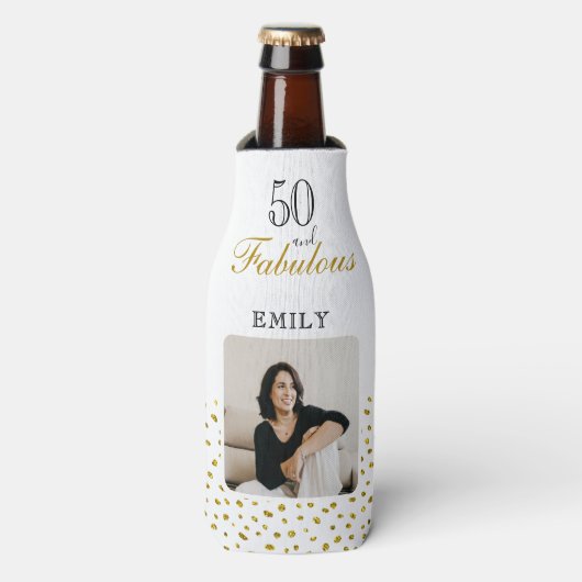 Rafraichisseur De Bouteilles 50 and Fabulous Gold Glitter Photo 50th Birthday (Bottle Devant)