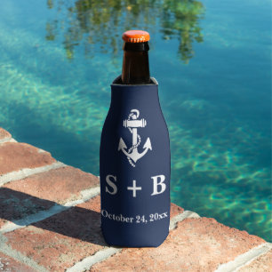 Rafraichisseur De Bouteilles Ancre Bleue Marine Plage Nautique Mariage Océan