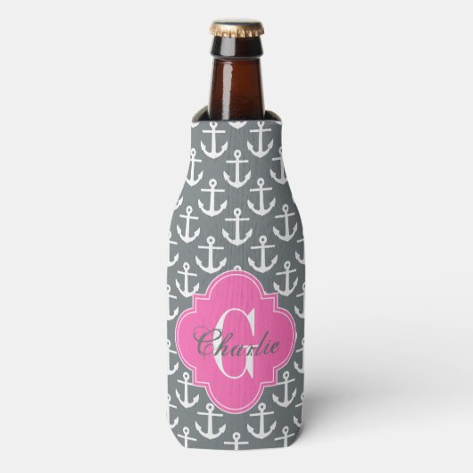 Rafraichisseur De Bouteilles Ancres blanches, Hot Rose 1I Nom Monogramme (Bottle Devant)