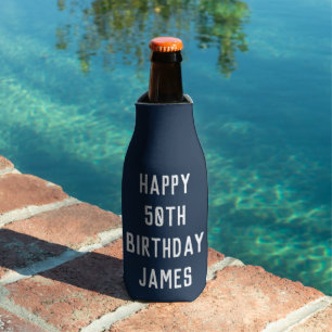 Rafraichisseur De Bouteilles Anniversaire 50e Elégante Marine Bleu Stylish Favo