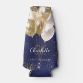 Rafraichisseur De Bouteilles Anniversaire bleu marine or ballons nom monogramme (Devant)