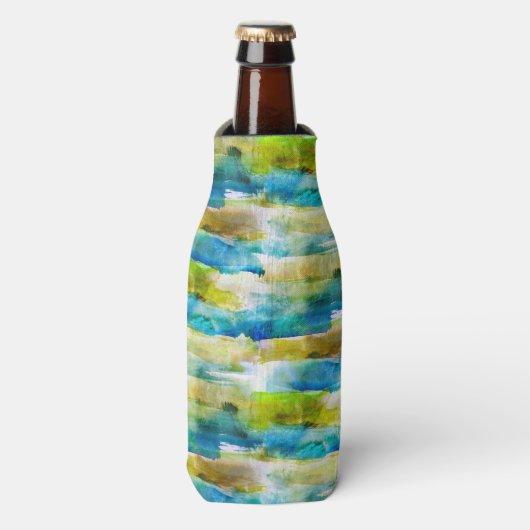 Rafraichisseur De Bouteilles Aquarelle vert abstrait, bleu (Bottle Devant)