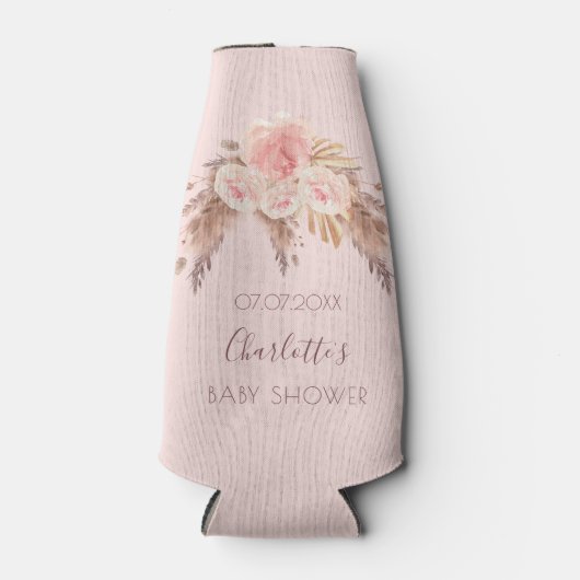 Rafraichisseur De Bouteilles Baby shower pampas herbe blush rose nom fleuri (Devant)