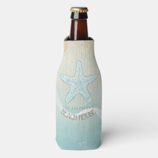 Rafraichisseur De Bouteilles Beach House Nautical Starfish Aqua Blue ID623 (Bottle Devant)