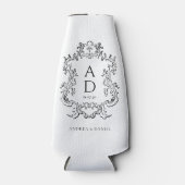 Rafraichisseur De Bouteilles Black and White Floral Wedding Monogram  (Devant)
