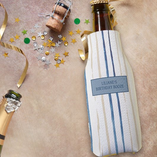 Rafraichisseur De Bouteilles Bleu côtier et sable rayé Personnalisé