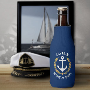 Rafraichisseur De Bouteilles Capitaine Votre nom de bateau Ancre Gold Laurel Bl