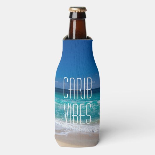 Rafraichisseur De Bouteilles Carib Vibes Plage tropicale Eau Turquoise avec nom (Bottle Devant)