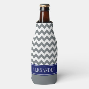 Rafraichisseur De Bouteilles Charbon Wht Chevron CB Navy Nom Monogramme