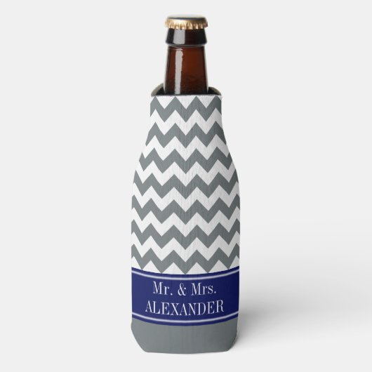 Rafraichisseur De Bouteilles Charcoal Wht Chevron CB Nom de la marine Monogram (Bottle Devant)