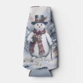 Rafraichisseur De Bouteilles Charmant Snowman Aquarelle Forêt d'hiver (Devant)