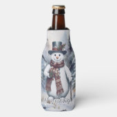 Rafraichisseur De Bouteilles Charmant Snowman Aquarelle Forêt d'hiver (Bottle Devant)