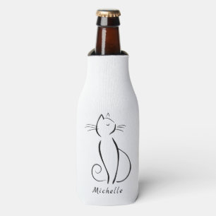 Rafraichisseur De Bouteilles Chat noir minimaliste sur fond blanc ajoutez un no