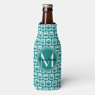 Rafraichisseur De Bouteilles Chouettes Turquoises et blanches monogrammes