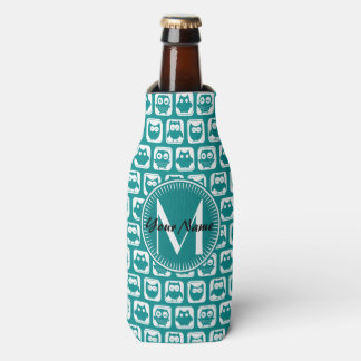 Rafraichisseur De Bouteilles Chouettes Turquoises et blanches monogrammes