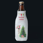 Rafraichisseur De Bouteilles Cool Christmas Llama | Joy Typography<br><div class="desc">Un glacière de bouteille avec une drôle d'illustration. Un mignon lama portant des lunettes de soleil noires et un chapeau de santa rouge. Derrière un sapin de Noël avec des cadeaux festifs. Le mot Joy écrit au-dessus de sa tête dans une police de vacances colorée. Arrière - plan de livre...</div>