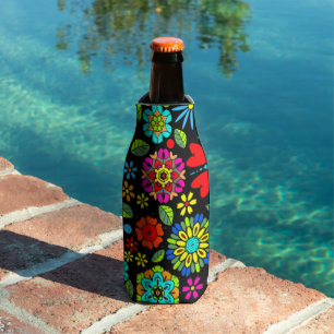Rafraichisseur De Bouteilles Couleurs Néon Sur Motif Floral Rétro Sans Couture