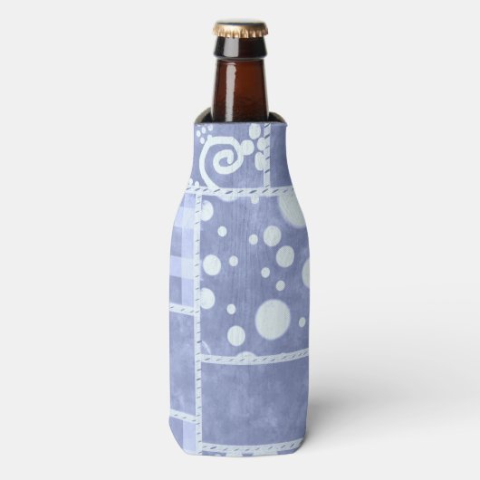 Rafraichisseur De Bouteilles Crazy Quilt Blue Gingham Floral Pattern (Bottle Devant)
