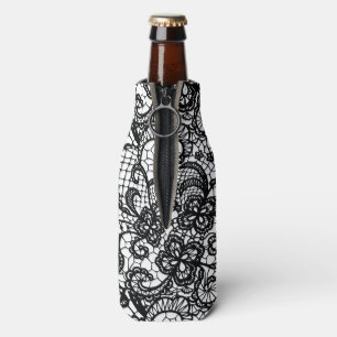 Rafraichisseur De Bouteilles Dentelle noire sur refroidisseur de canette blanc