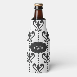 Rafraichisseur De Bouteilles Élégant Monogramme noir et blanc damassé