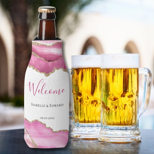 Rafraichisseur De Bouteilles Elégant Or Rose Agate Pierre Mariage Favoris Clien