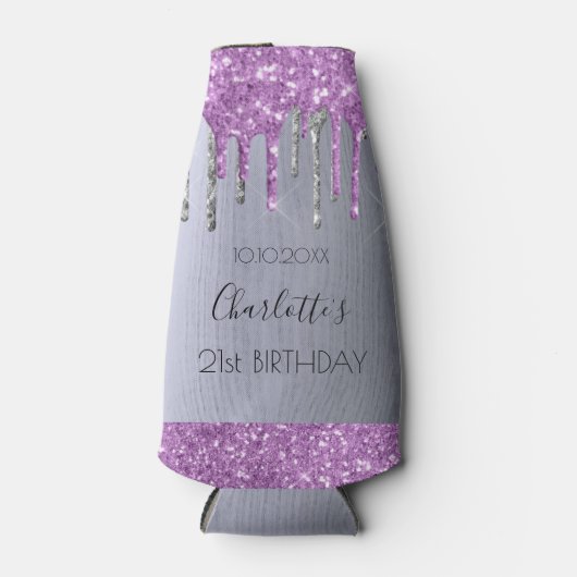 Rafraichisseur De Bouteilles Fête d'anniversaire argent violet parties scintill (Devant)