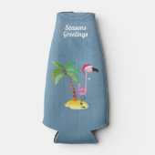 Rafraichisseur De Bouteilles Flamant rose rose Joyeuses Fêtes à Santa Hat (Devant)