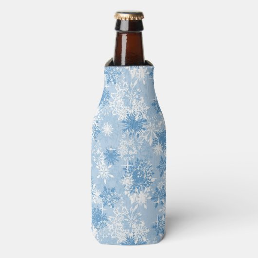Rafraichisseur De Bouteilles Flammes de neige d'hiver motif sur bleu (Bottle Devant)