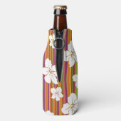 Rafraichisseur De Bouteilles Fleurs blanches sur un arrière - plan rayé (Bouteille Dos)