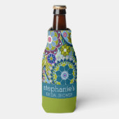 Rafraichisseur De Bouteilles Fleurs de mariage rétro sarcelle et vert (Bottle Devant)