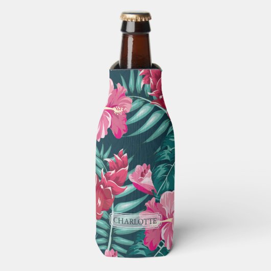 Rafraichisseur De Bouteilles Fleurs exotiques roses Design Monogramme (Bottle Devant)