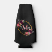 Rafraichisseur De Bouteilles Fleurs noires roses géométriques dorées nom (Devant)