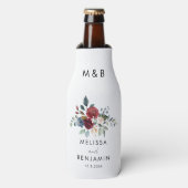 Rafraichisseur De Bouteilles Floral Bourgogne Élégant Script Mariage Faveur (Bottle Devant)