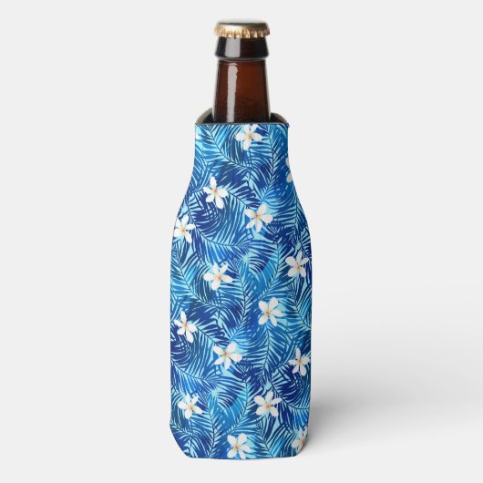 Rafraichisseur De Bouteilles Frangipani et feuille de palmier bleu (Bottle Devant)