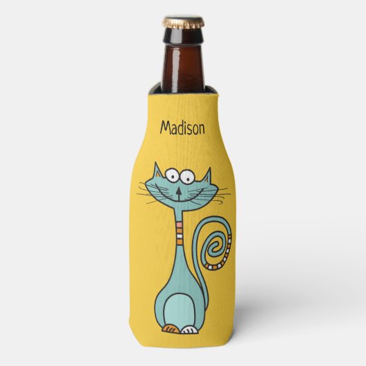 Rafraichisseur De Bouteilles Funny Chat personnalisé nom et bouteille de couleu (Bottle Devant)