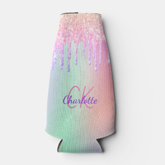 Rafraichisseur De Bouteilles Gouttes de hologramme rose en monogramme (Devant)