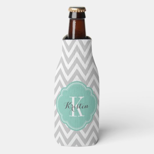 Rafraichisseur De Bouteilles Gray et Aqua Chevron Monogram (Bottle Devant)