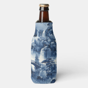 Rafraichisseur De Bouteilles Jardin d'eau japonais en porcelaine blanche bleue