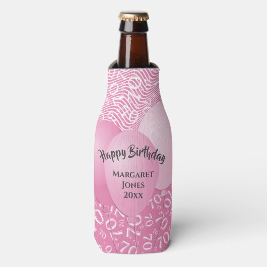 Rafraichisseur De Bouteilles Joyeux anniversaire 70e numéro Motif rose et blanc (Bottle Devant)