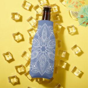 Rafraichisseur De Bouteilles Mandala blanc exotique sur Arrière - plan bleu