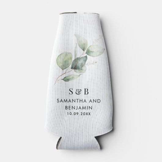 Rafraichisseur De Bouteilles Mariage de Monogramme Eucalyptus moderne (Devant)