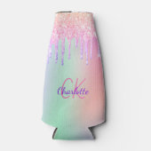 Rafraichisseur De Bouteilles Monogramme à gouttes holographiques roses (Devant)