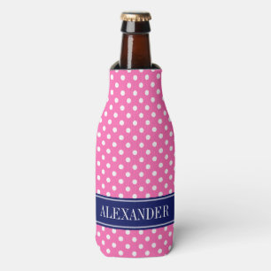 Rafraichisseur De Bouteilles Monogramme de nom marine points blancs rose vif #2