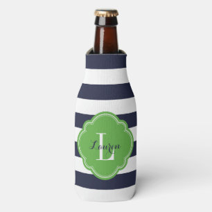 Rafraichisseur De Bouteilles Monogramme des bandes de Preppy bleu et vert de la
