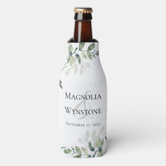 Rafraichisseur De Bouteilles Monogramme Mariage Eucalyptus (Bottle Devant)