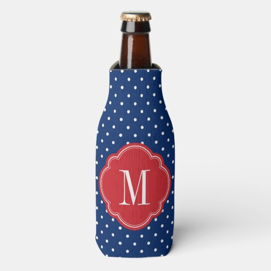 Rafraichisseur De Bouteilles Monogramme rouge blanc et bleu Pois (Bottle Devant)